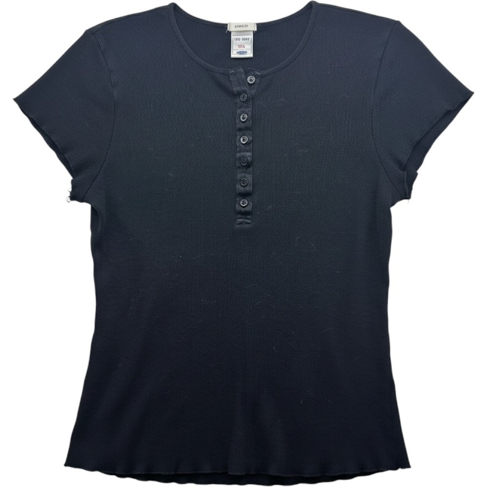 Old Navy Perfect Fit Black Ribbed Henley Lettuce Edge Short Sleeve Top XXL